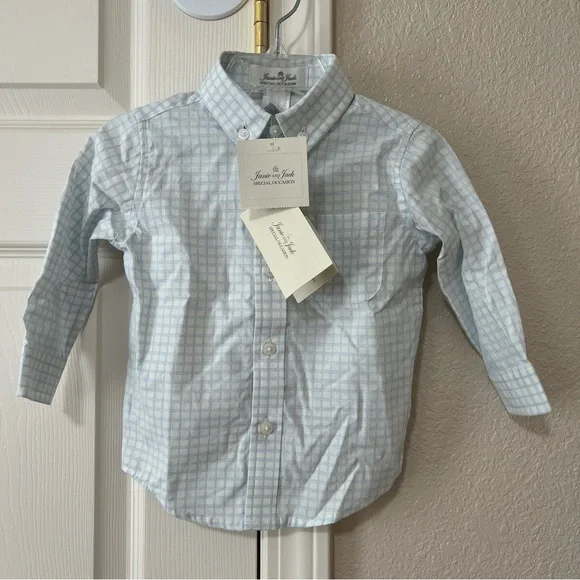 janie and jack special occasion boys blue plaid button down 6-12months NWT - Picture 1 of 4